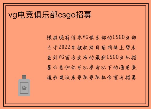 vg电竞俱乐部csgo招募
