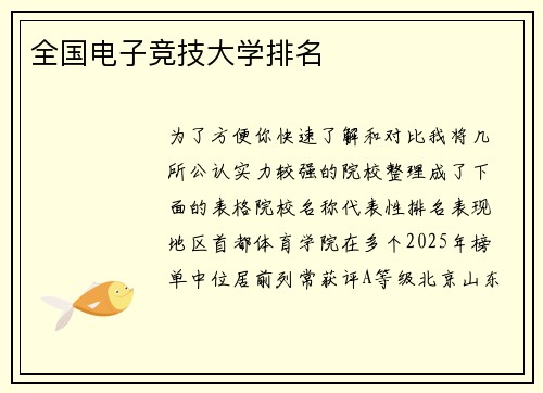 全国电子竞技大学排名